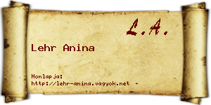 Lehr Anina névjegykártya